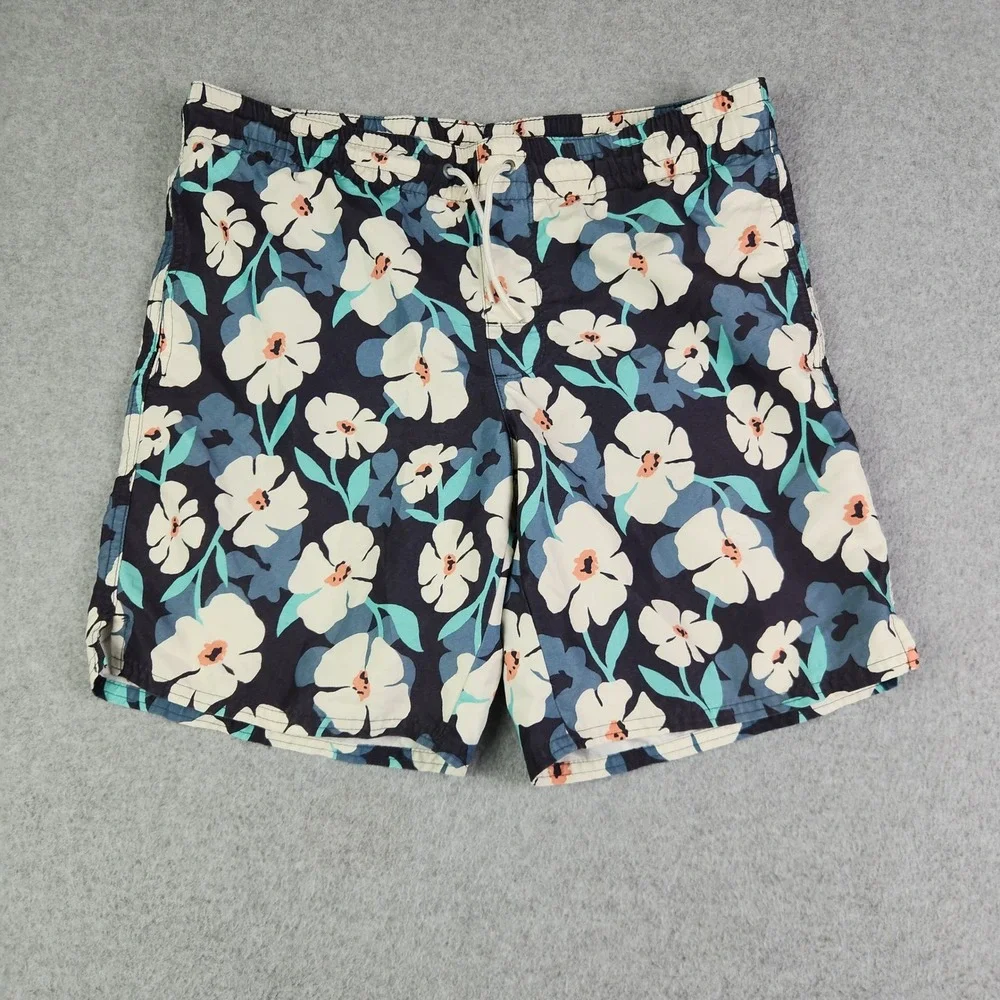 Old Navy Swim‎ Trunks Shorts Mens XS Navy Blue Floral Stretch Drawstring Waist